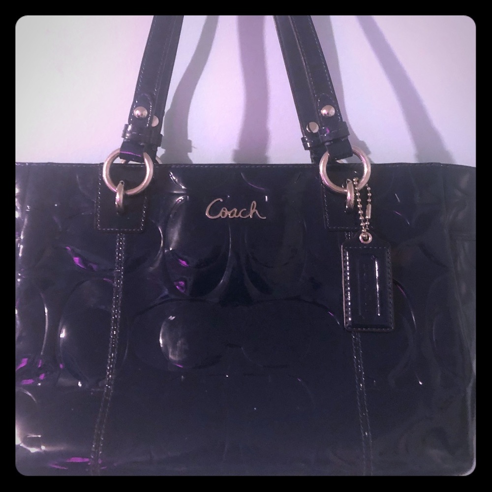 Coach bag navy blue embossed bag